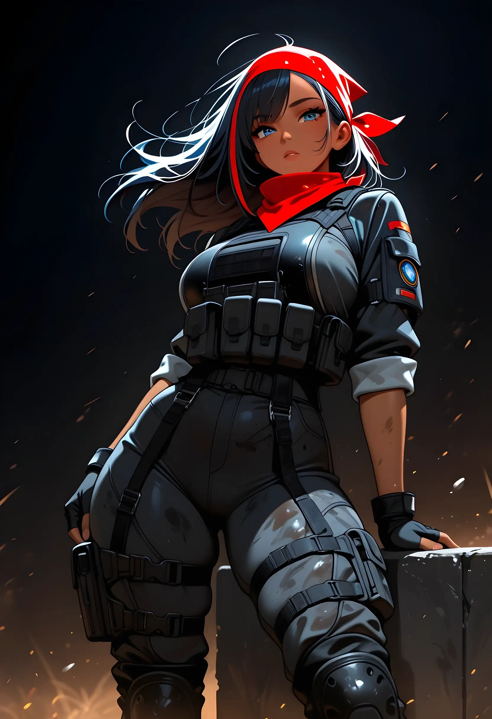 AI art 'Modern warrior' with user description 'Hi guys! Haven't been around for a while. Been busy with everything. Here's lil something I made and gonna upload later some more work in progress! Hopefully y'all doing great!'
