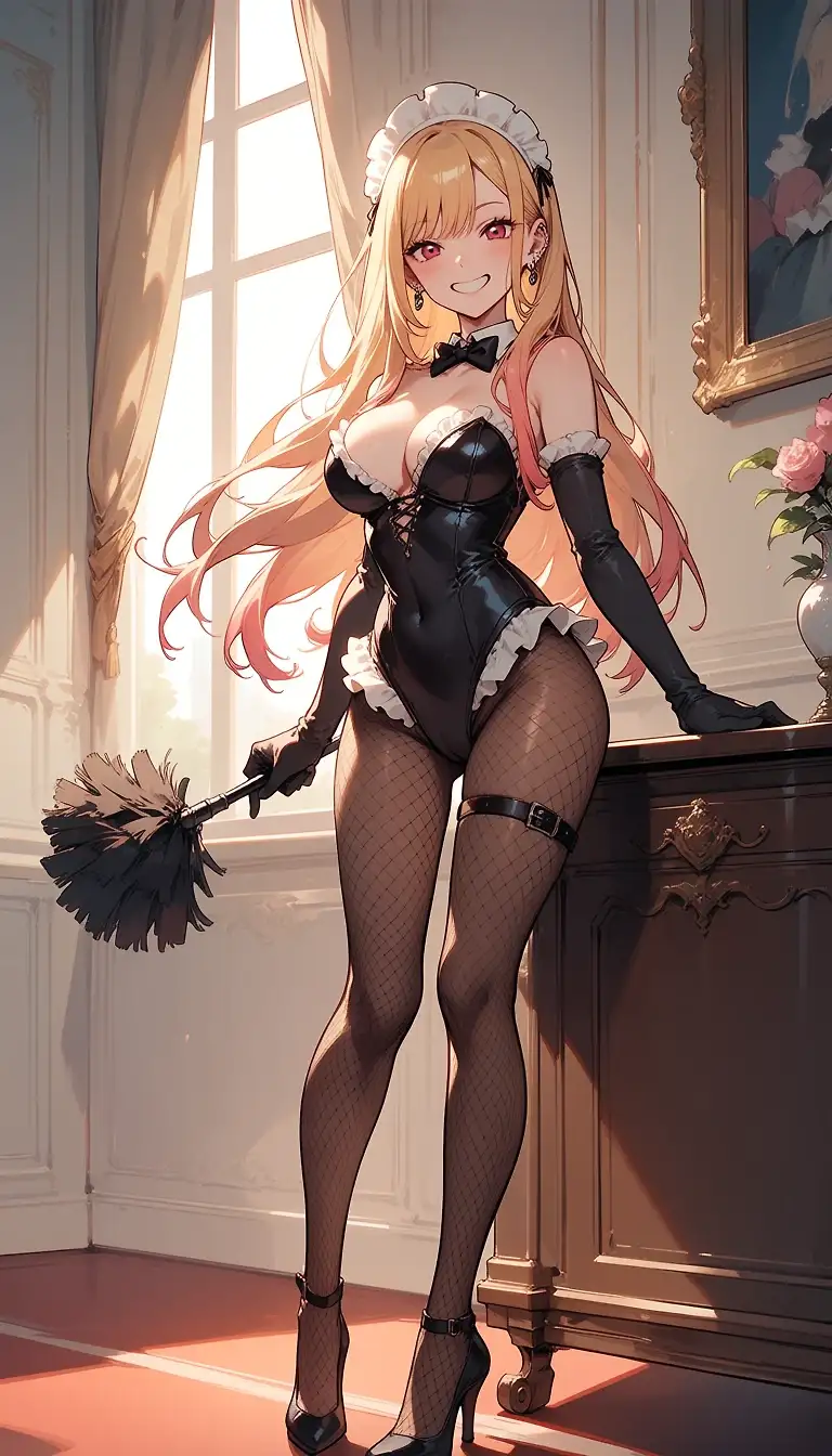 AI art 'leotard maid marin' with user description 'marin｢My dear master ♡｣'