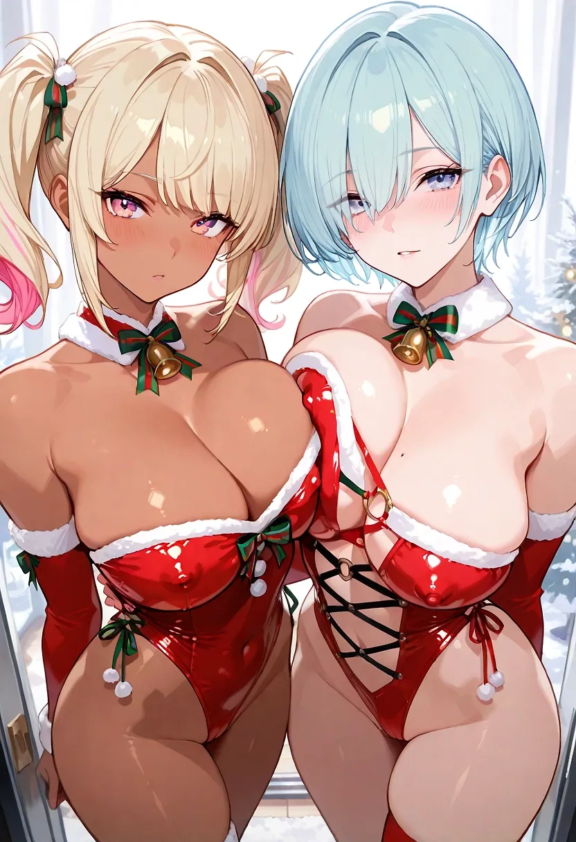 AI art "Christmas Special: A Merry Slutty Christmas" with user description "A little present for you, fellow men and women of culture. Our favorite sirens are having an exciting crossover and have a lot to give... and receive."