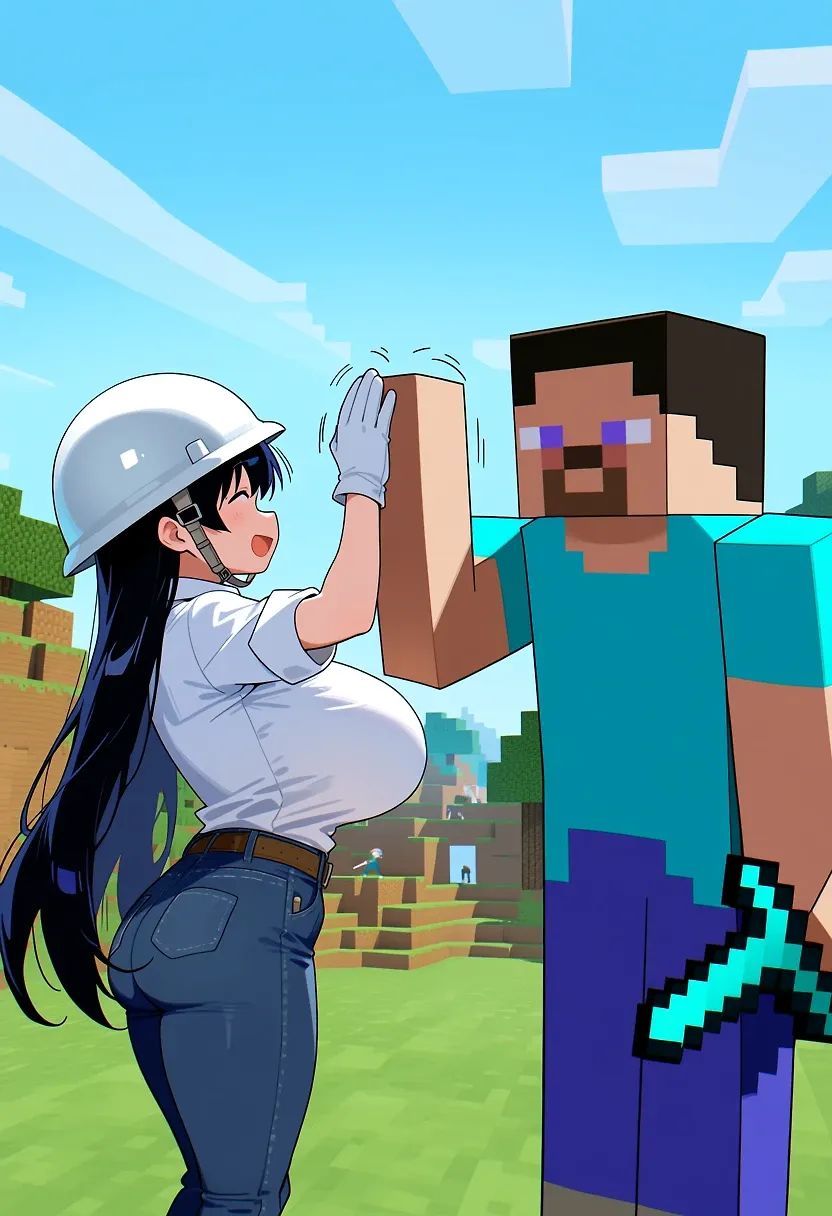 arato nagi working with minecraft steve