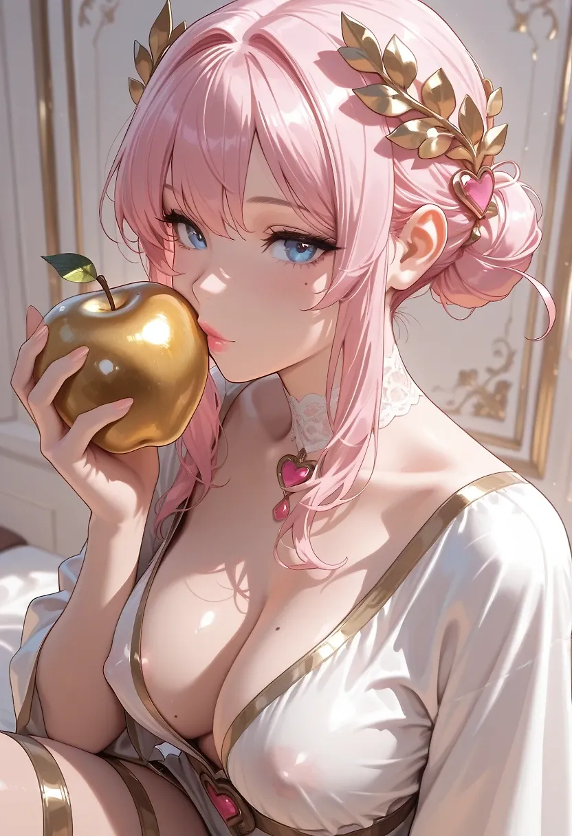 AI art "Isla-dite" with user description "When Eris, the goddess of discord, was left off the guest list for a divine wedding, she crashed the party and tossed a golden apple inscribed "To the Fairest" into the crowd. Three powerful goddesses — Hera, Athena, and Isla-dite — each claimed the prize, sparking a bitter dispute. Unwilling to choose between them, Zeus tasked a mortal, the Trojan prince Paris, with making the final decision.

To secure his vote, each goddess offered Paris a massive bribe: Hera promised absolute power, Athena offered invincibility in battle, and Isla-dite promised him the love of the most beautiful woman on earth. Paris awarded the apple to Isla-dite and subsequently ran off with his prize, Helen of Sparta. Because Helen was already married to the Spartan king, this abduction enraged the Greeks, launched a thousand ships, and ignited the legendary ten-year Trojan War.

This is a totally true story, Isla-dite has her golden apple to prove it! reserved only for the fairest of them all...

@peterco @parda @reptorn @zerogroupe21 @bad77 @thoughtzi @octavian @cef_ultra @goobygubby @warmicestudios @terror2 @hollenwulf @heihund @zuzul @zesoul @jlixard @casca_kirei-onna @a_casual_prompter @artfx85"