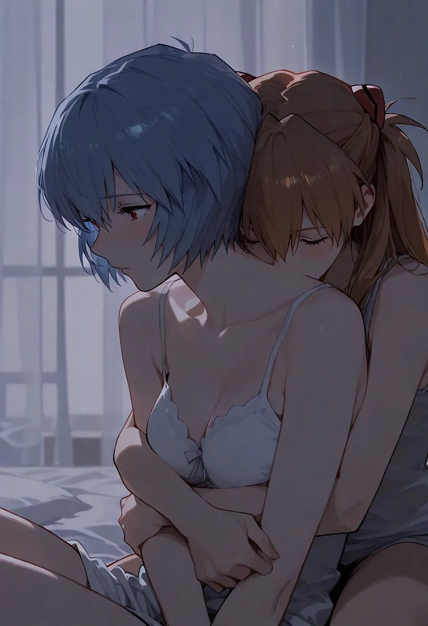 AI art "Asuka and Rei intimate moments" with user description "Asuka and Rei love each other madly. This is the life they deserve!"