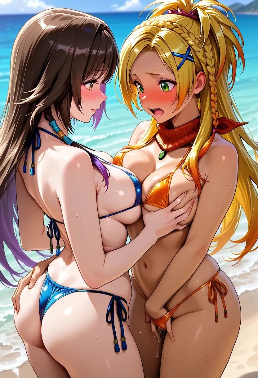 AI art 'Rikku & Yuna beach fun'