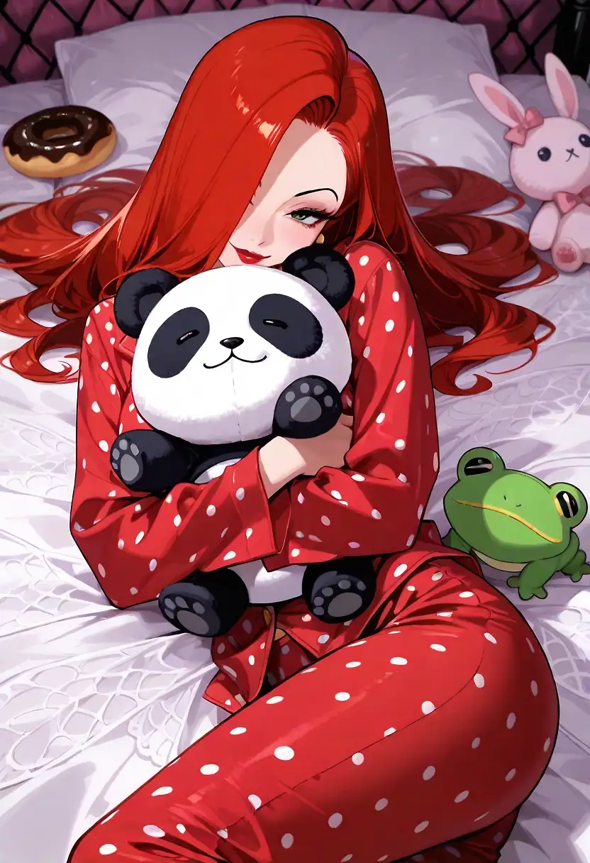 AI art 'Salty Sundays 🧂🌞 ep.1' with user description 'Jessica Rabbit is ready to go to bed, she's excited because of her new stuffed panda, she doesn't know if she'll be able to sleep.


Welcome to the first Salty Sundays!
Where I pay tribute to my beloved @saltymajor778 

The "rules"are simple:

- one image, simple yet catchy and sexy.
-short writing.

 Of course this first one is featured by Miss Jessica, true muse of the Major 🫡 and protagonist of the first post I've ever commented of him:
https://betterwaifu.com/post/aqwmsg6

See you next Sunday 😘'