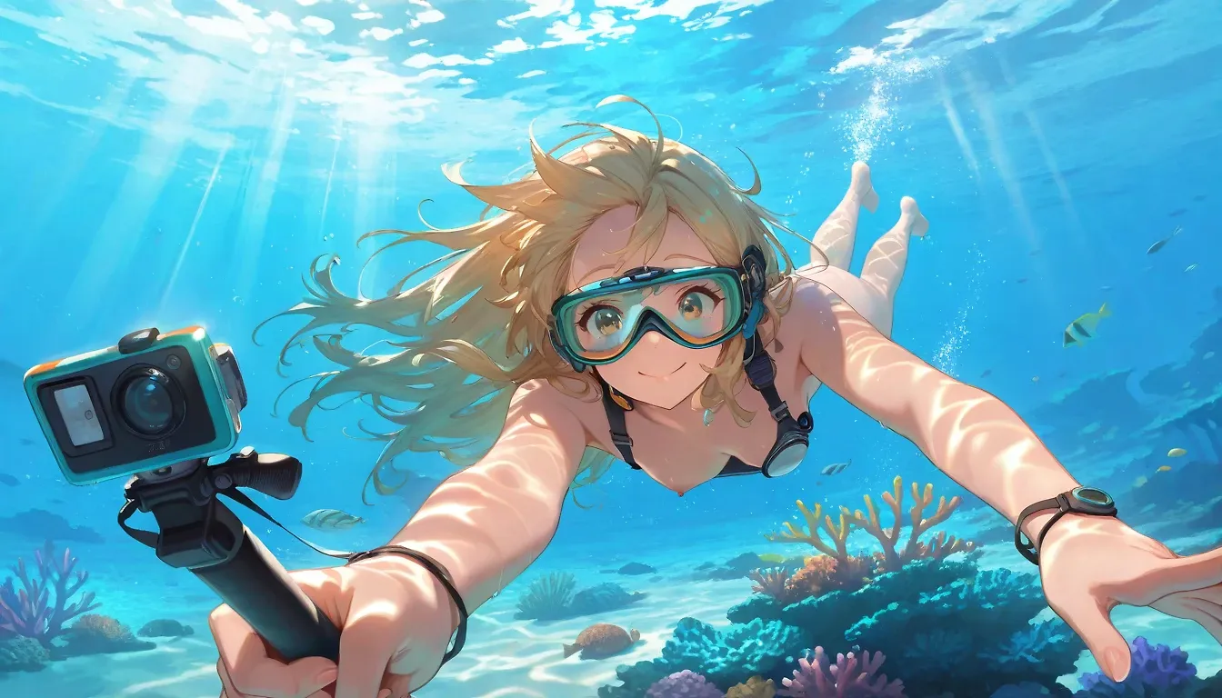 AI art "📷 GirlPro 2.0" with user description "More experiments with action cameras in action scenes 😏
I simply had to use my reference images that I created specifically for this purpose. There's no way I could have done these scenes in just 62+ characters 🤔"