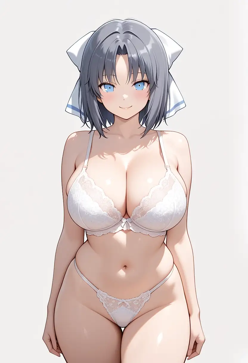 AI art "Yumi (Senran Kagura) Innocent and sensual white lingerie"