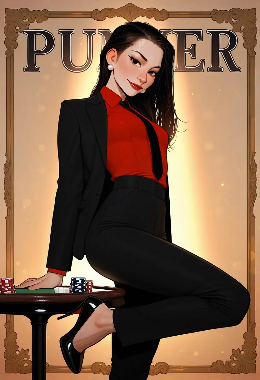 AI art "The Player, poker magazine featuring our queen Annie"