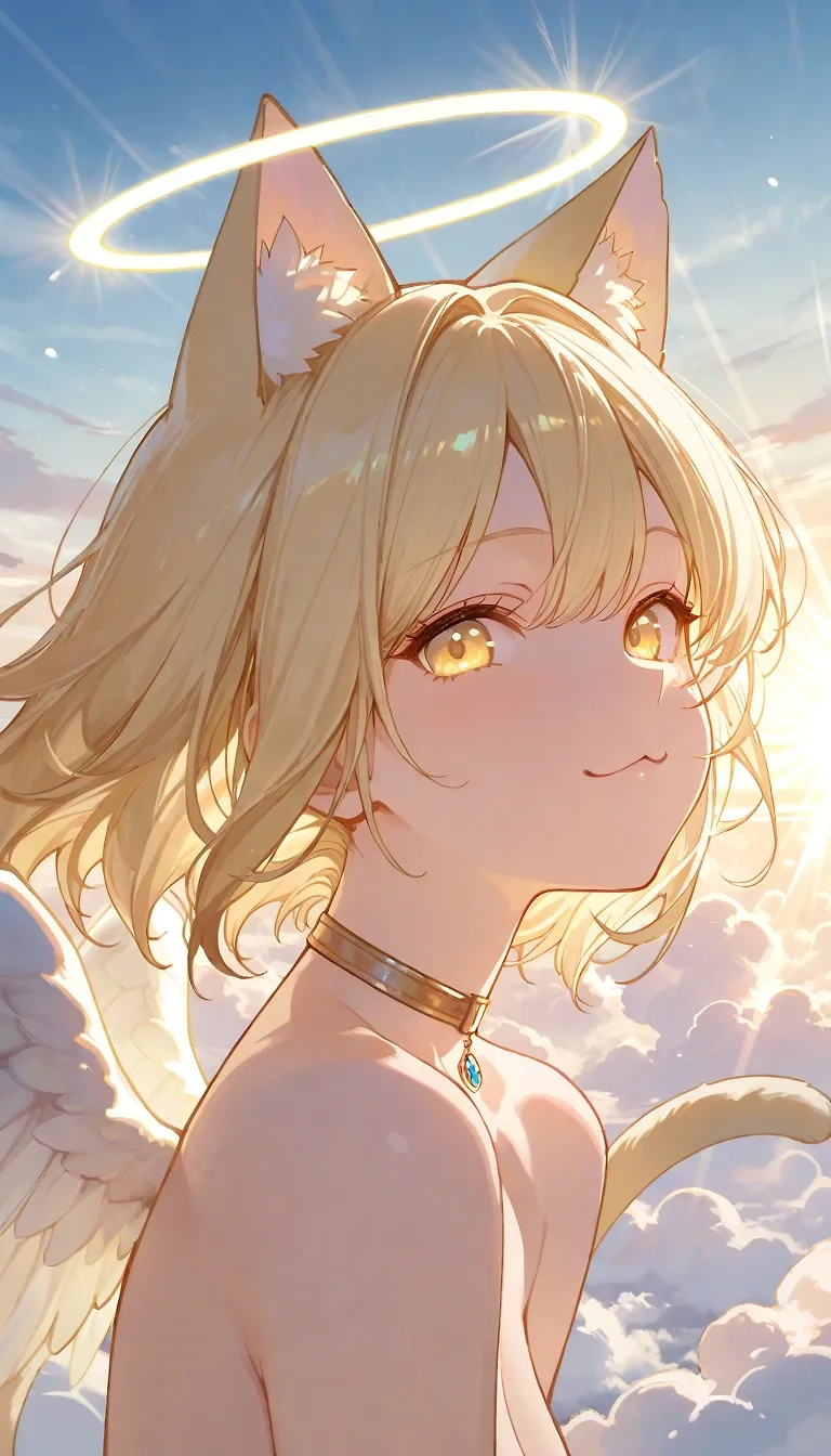 AI art "😻 Cat Angels" with user description "Lost in a world of false prophets and fake religions?
Deep down, your heart already knows the truth: the CATholicism - the only one faith that promises you 9 lives, and if you spend them all, there is a nekomimi paradise with 40 purring cat virgins waiting in the sunbeam afterlife, ready to take you into eternal purrvana 😏
CATvert today.
The cardboard CAThedral is open 24/7.
(We don’t do CATurdays though).
#CATholicism #NineLives #PurrvanaAwaits"