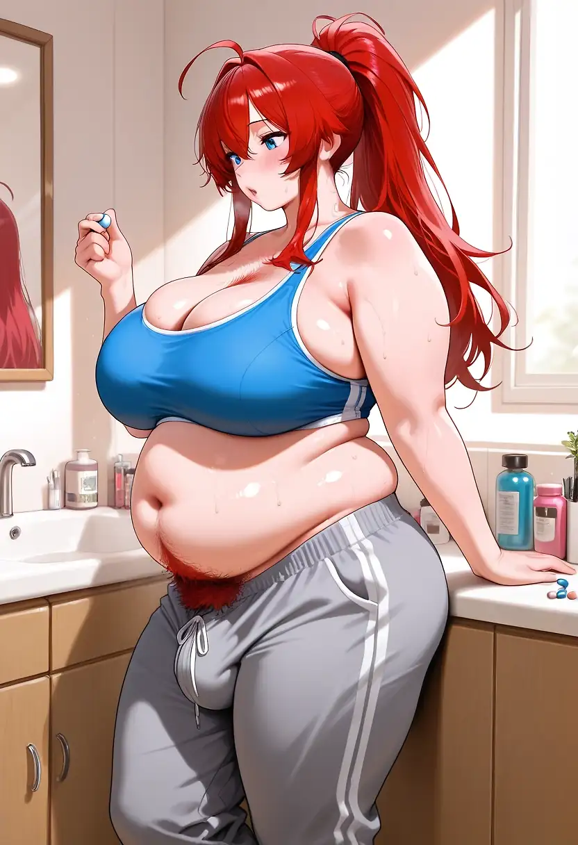 AI art 'Akane loses a decent bit of fat.' with user description 'That was fast. But tbh, I can't take keeping her fat for long. She's not supposed to be a gross character, by any means.'