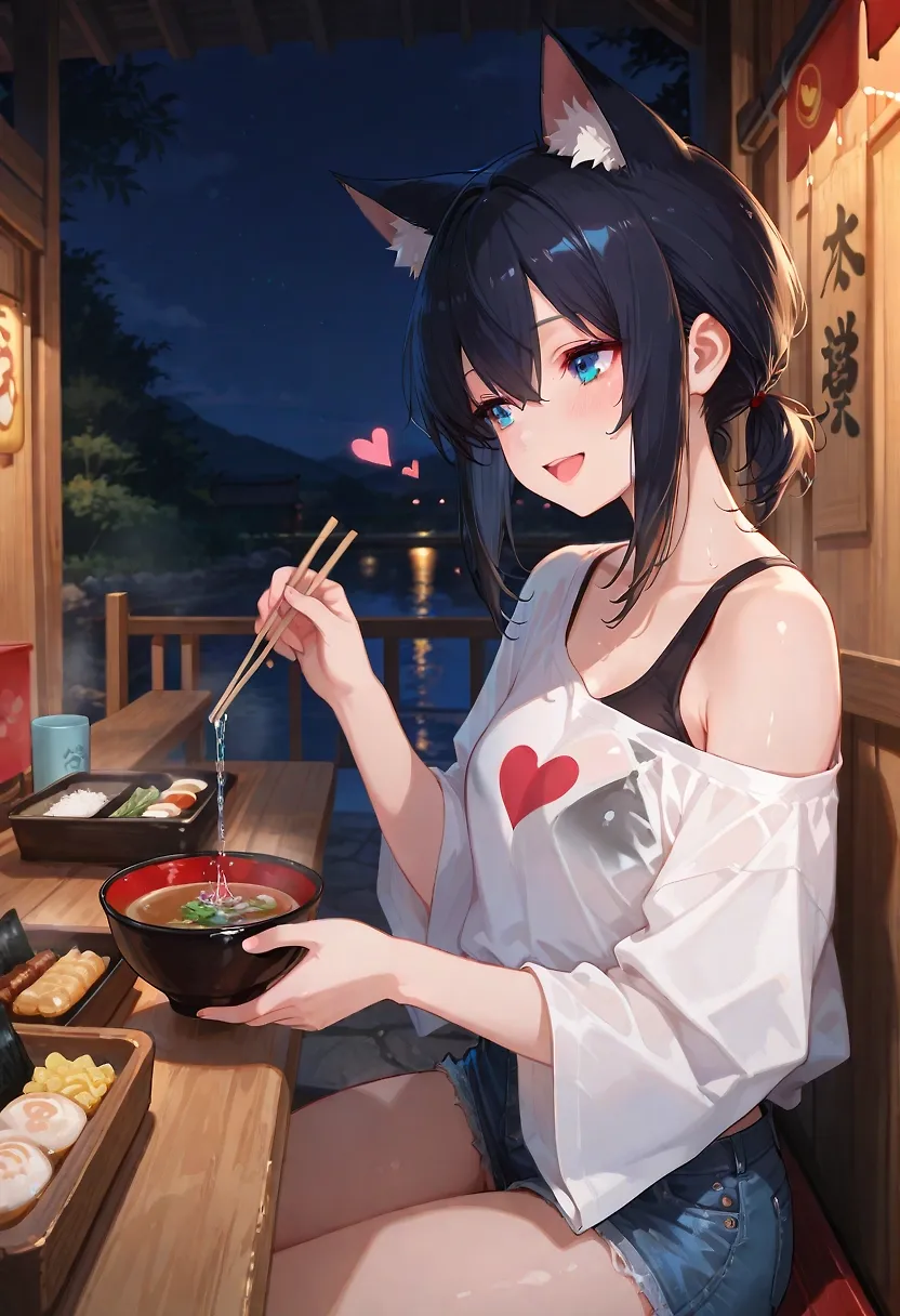 AI art "Dinner with a cat-girl"
