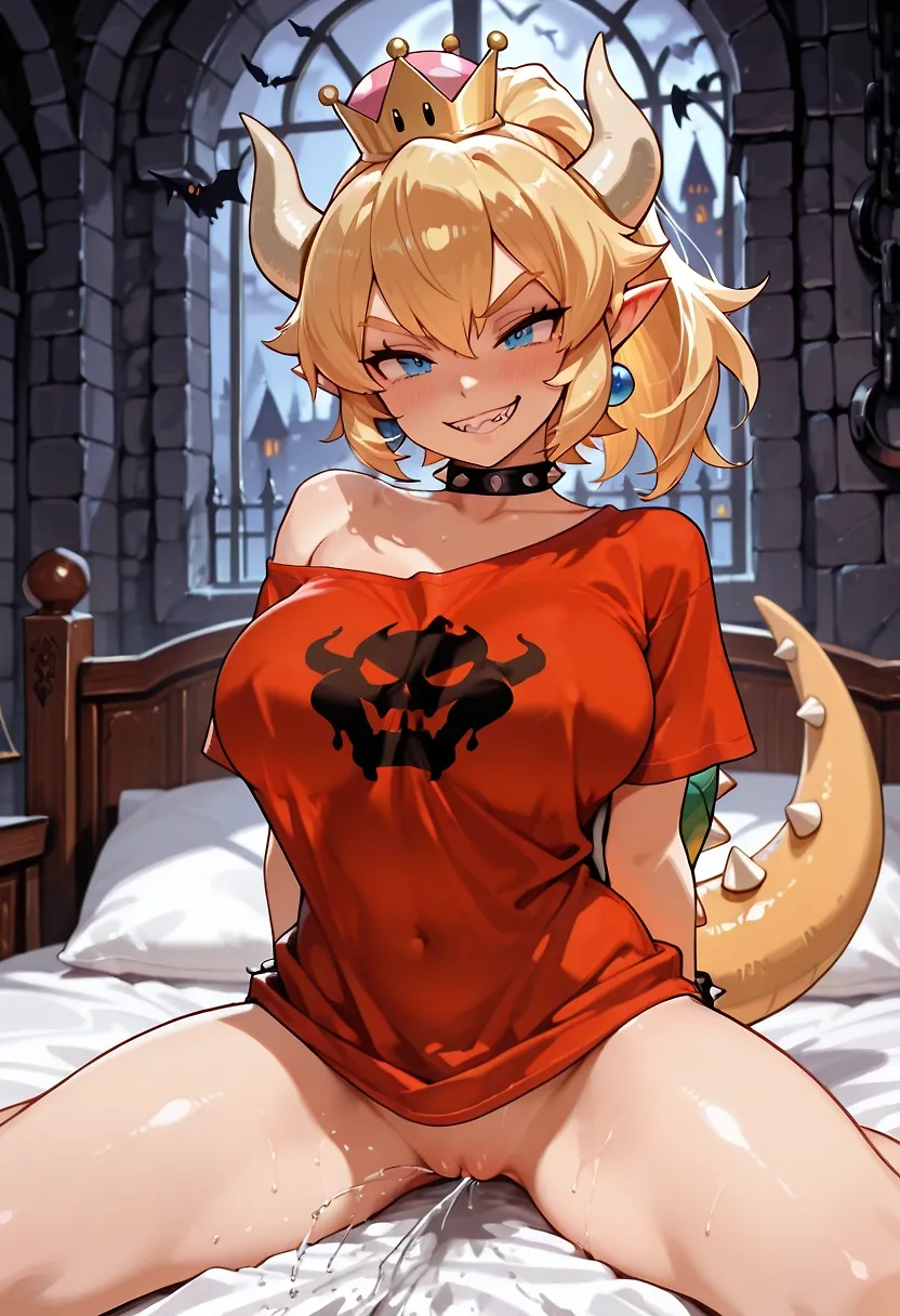 Bowsette Wears Mario's Grafittied Shirt to Tease him, it Backfires. (Her dialogue in description).