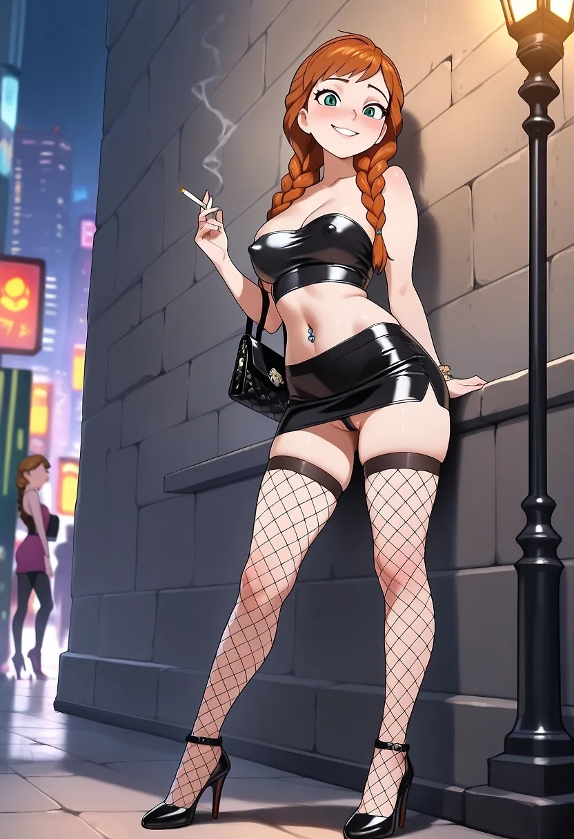 AI art "Anna earning some extra income" with user description "Her sister the Queen cut off her spending. Time to make a few bucks on her own."