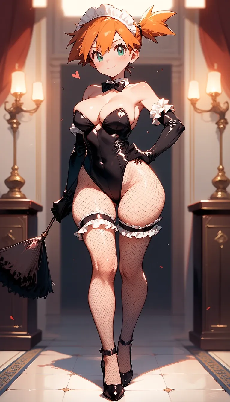 AI art "Kanto region Female Gym Leader leotard maid" with user description "My dear master ♡"