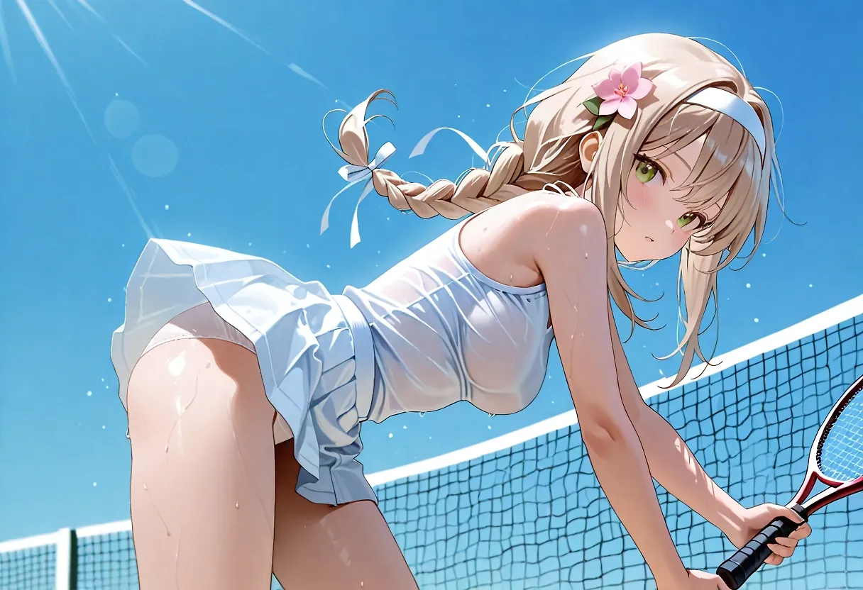 Playing tennis