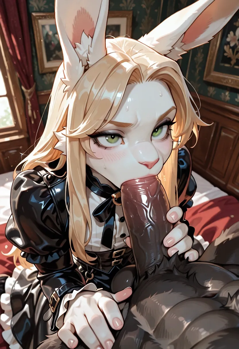 AI art "The Beast Tames Elsie" with user description "Taking huge cock is what Elsie lives for, but being tamed by beasts is a guilty pleasure of hers xx"