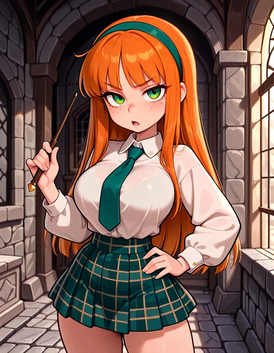 AI art "Ginny learns troll anatomy (feat. vanishing spell)" with user description ""You think I can't beat a troll? I'll show you how it's done!""