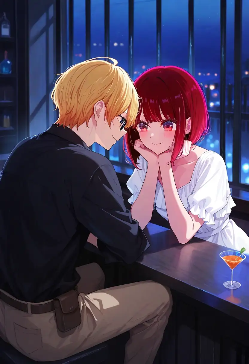 AI art 'Aqua X Kana IF Route' with user description 'Hope they change the ending to something like this........hope.'