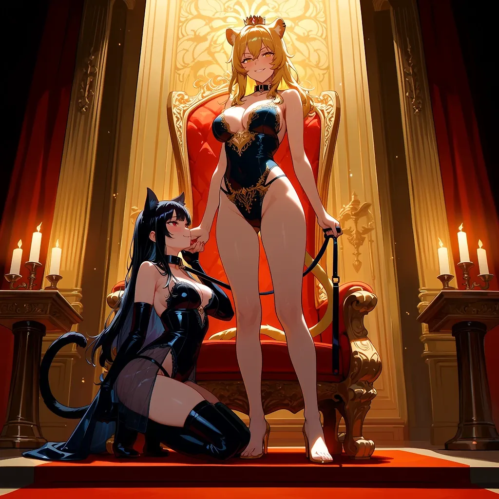 AI art "Royal Celebration 👑 for @a_casual_prompter’s 1000 followers. ✨" with user description "A throne, a leash and a queen who knows exactly how to celebrate properly.
Congratulations to @a_casual_prompter on 1000 followers. May the madness continue. 🖤✨
I dared to visit his Anima playground. 🖤🐾✨

@octavian @warmicestudios @smut317 @gildenstein @casca_kirei-onna @heihund @bad77 @parda @terror2 @hollenwulf @varcolac @zerogroupe21 @goobygubby @cro_bo @saltymajor778 @zesoul @azariel @ririfake"