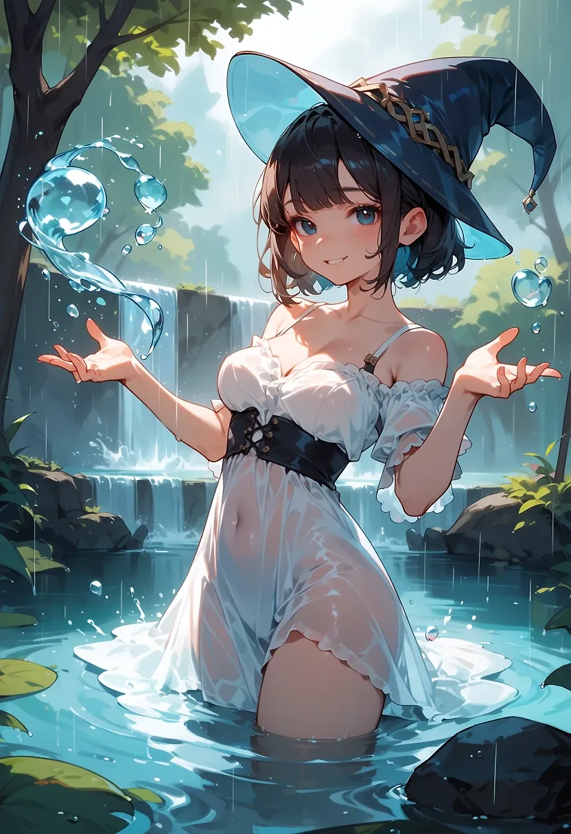 Magician girl is having fun manipulating water
