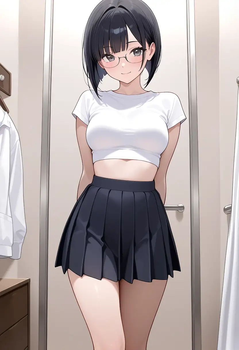 AI art "Shy cutie with glasses driven crazy"