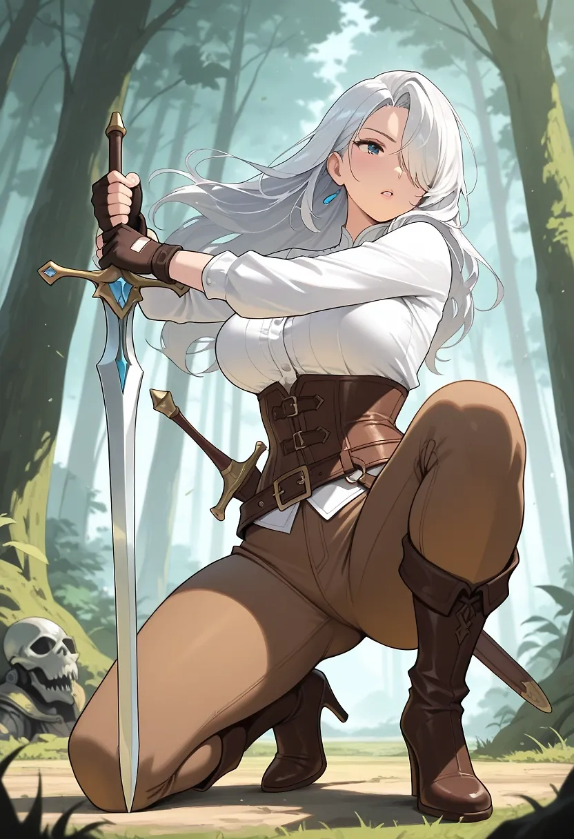 AI art "The guild leader is a MILF" with user description "The guild leader went out to hunt some goblins; she didn't remember them being so difficult to defeat. In the end, she decided to finish them off using her own charms."