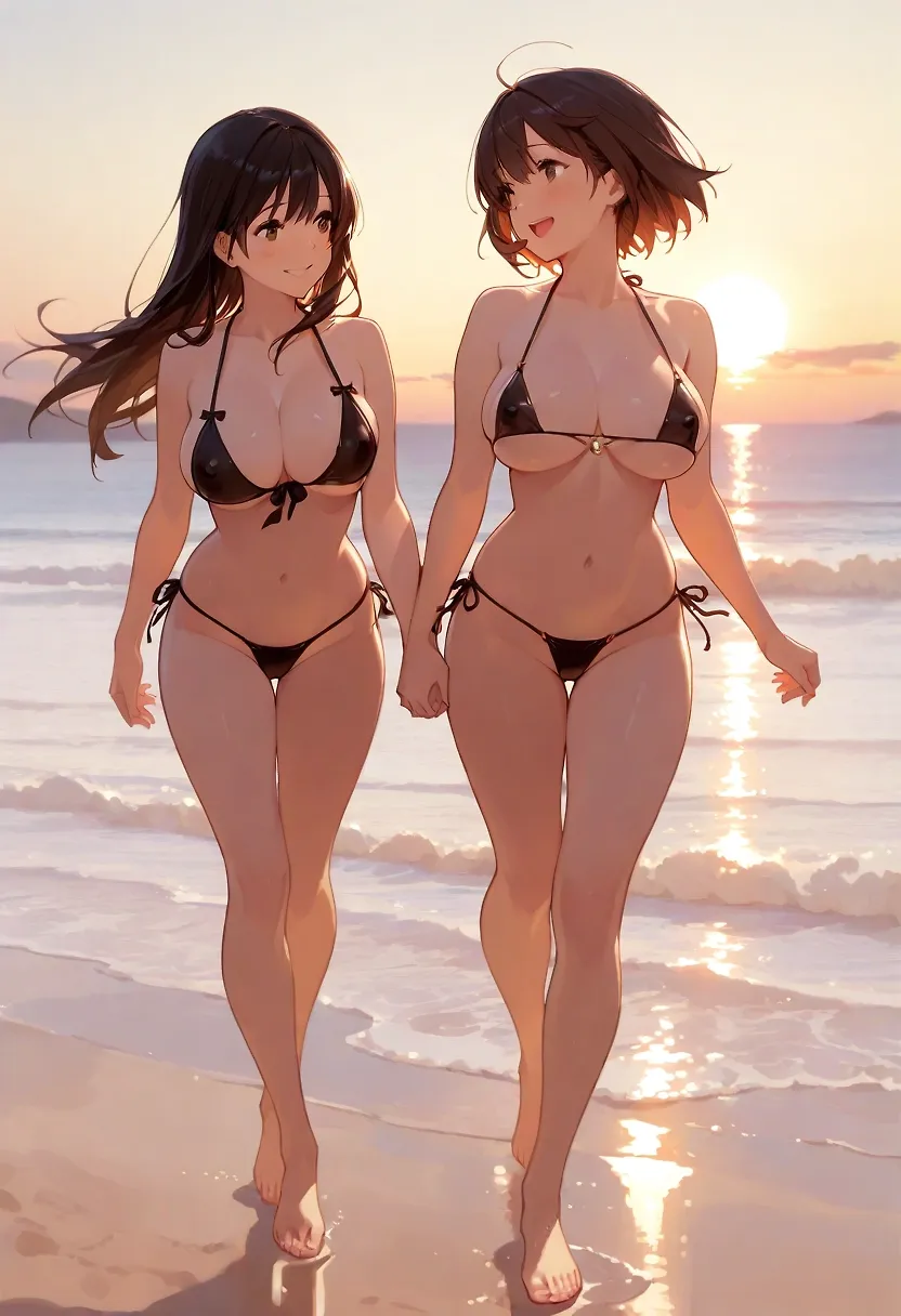 AI art "A Beachside Stroll" with user description ""And she did not have to ask if this was right, no one had to tell her, because this could not have been more right or perfect." 
 --Patricia Highsmith (The Price of Salt)"