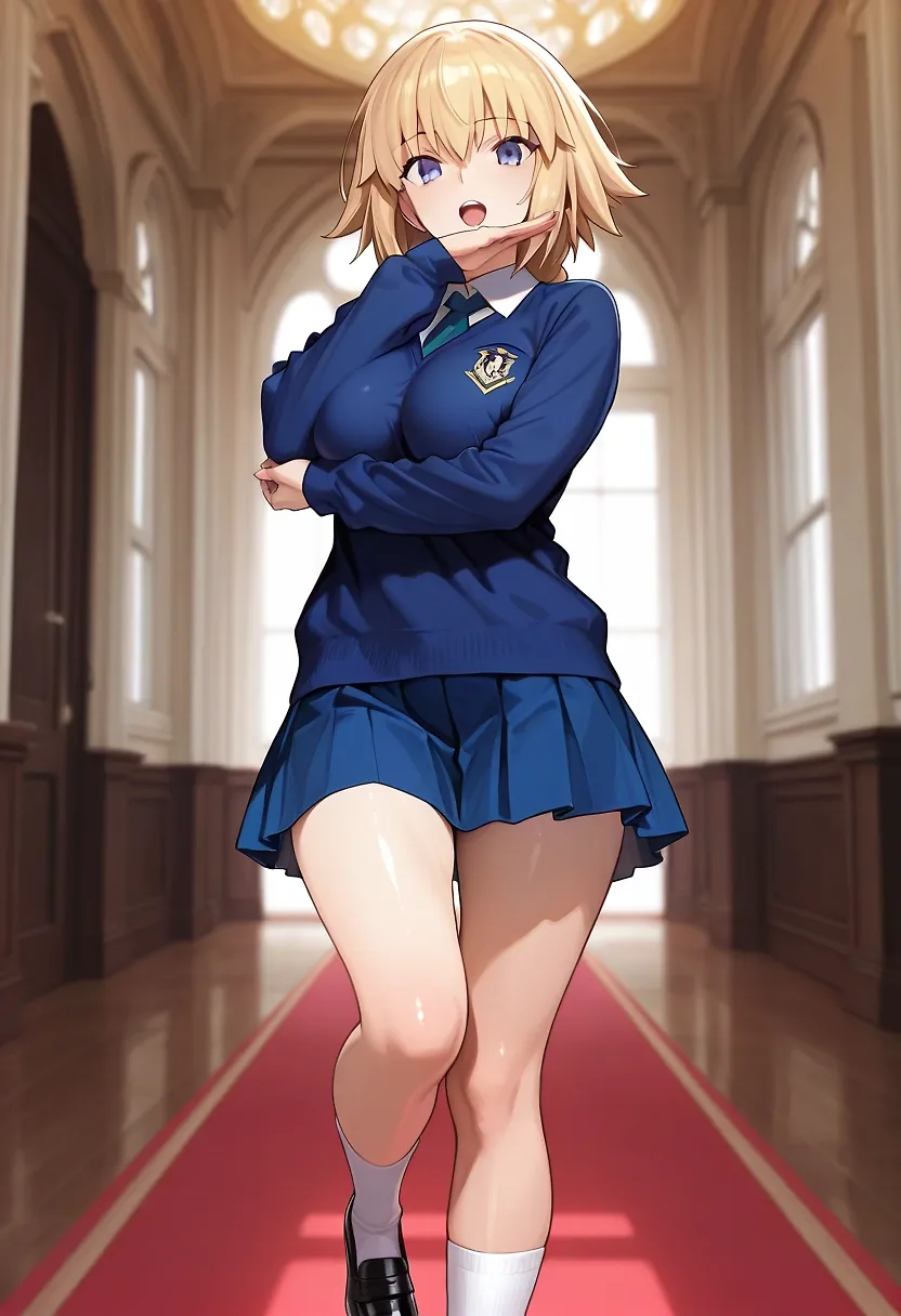 AI art "Jeanne d'Arc - Ojou sama" with user description "Jeanne d'Arc in St. Gloriana School Uniform (Girls und Panzer)"