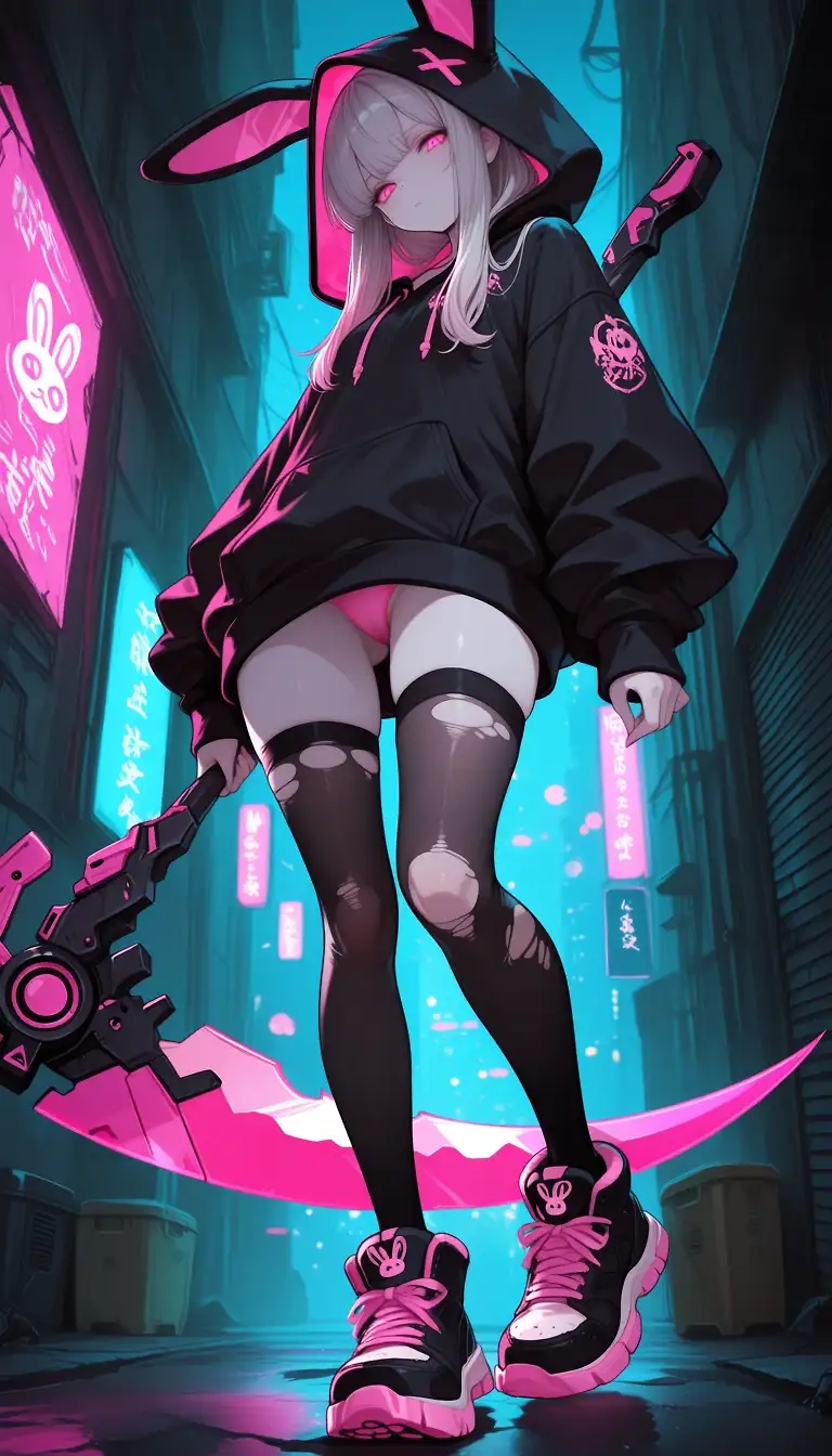 AI art 'Cyber-bunny' with user description 'Cyber-bunny girl came for your... soul?'