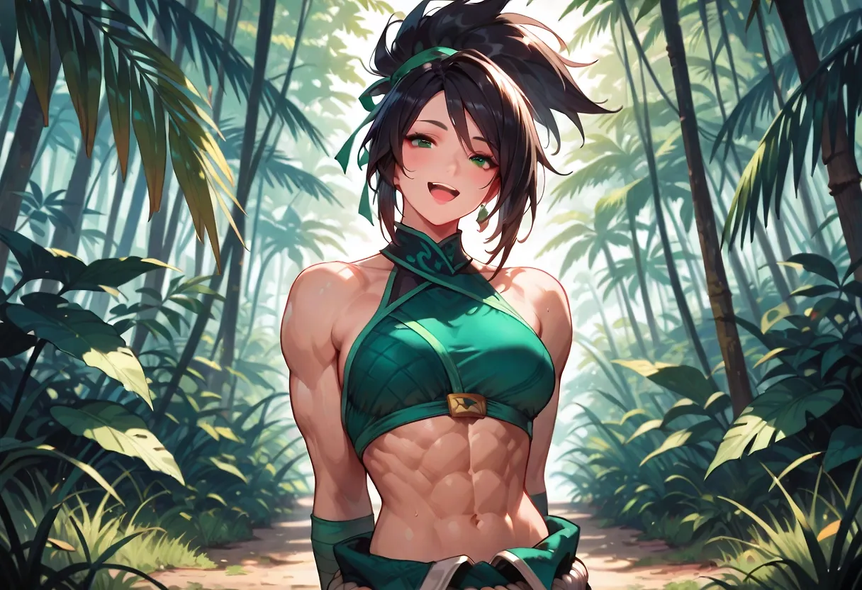 Akali instructs her student on how to have sex with female champions in jungle.