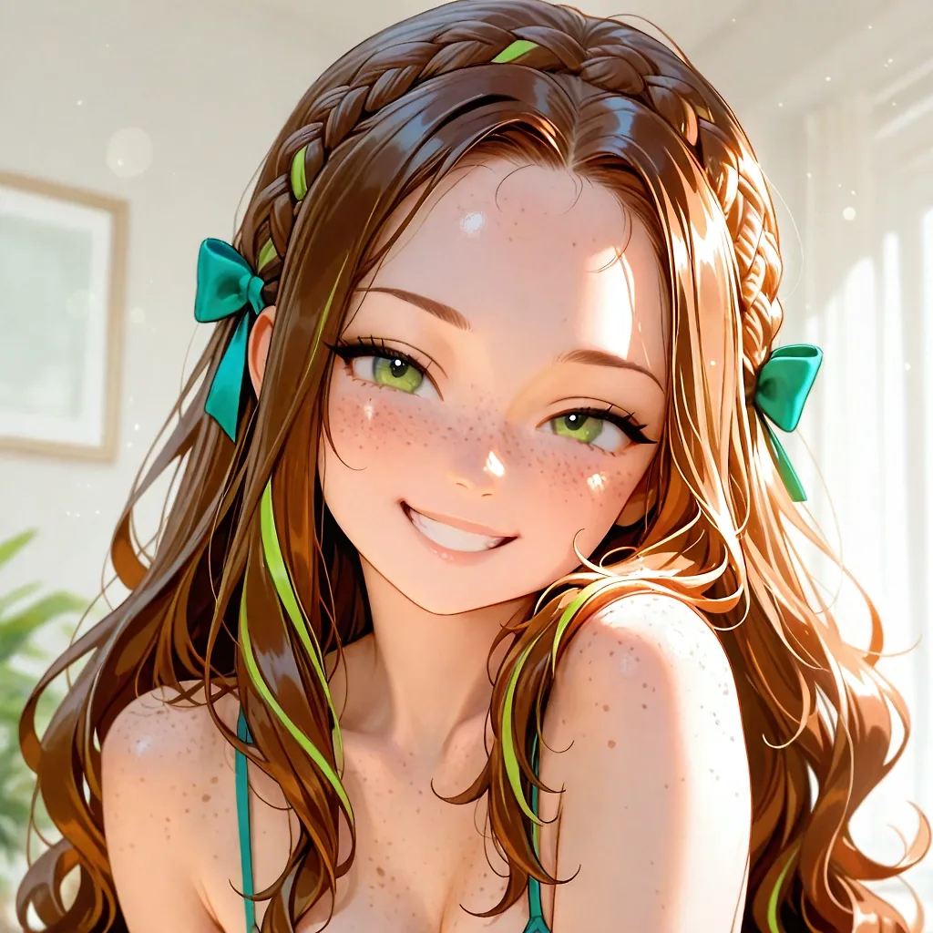 AI art "Gemma OC Debut" with user description "I'm not one to take an OC very seriously, but I do think they're useful to have at times, and there are some designs I keep coming back to (and now have snippets of), so... here, I finally got around to introducing them for use in future posts 😁

This is my first OC design from a while back. At some point I started calling her Gemma...

Gemma is sly, bright, bursting with energy and loves to tease with her sexy body and daring attitude until you reward her with a good hard fuck~ Here she is a bunch of different ways!

some old heads on the discord may remember a few of these pics, made on model versions that are now outdated, ha.
and the last pic I thought was funny, kind of a painterly old-style art quality to it 😆 prob bc of the sun halo

Search terms:
original tease teasing flashing yoga pants ripped leggings sundress butt plug naked apron"