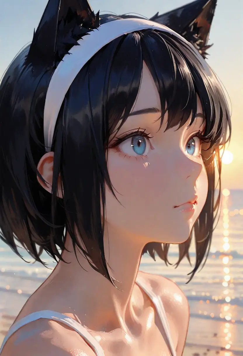AI art 'Waiting for Pete' with user description '"Why i wearing still those cat ears? Where is he said He would be here by any minute..." There he is my handsome @peterco'