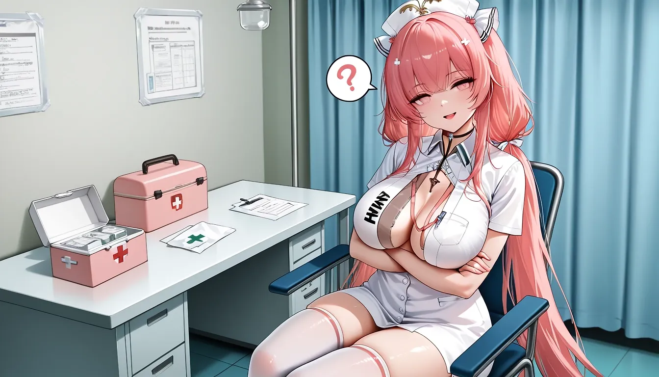 AI art "Perseus' Infirmary Duties" with user description "It has been several weeks since she was assigned to the Naval HQ Infirmary and Perseus is starting to enjoy her work and duties as the staff nurse.

When a group of sailor boys visited the Infirmary seeking medical attention, Perseus was more than happy to use her skills and assets to ensure that their needs were well taken care of...💉"