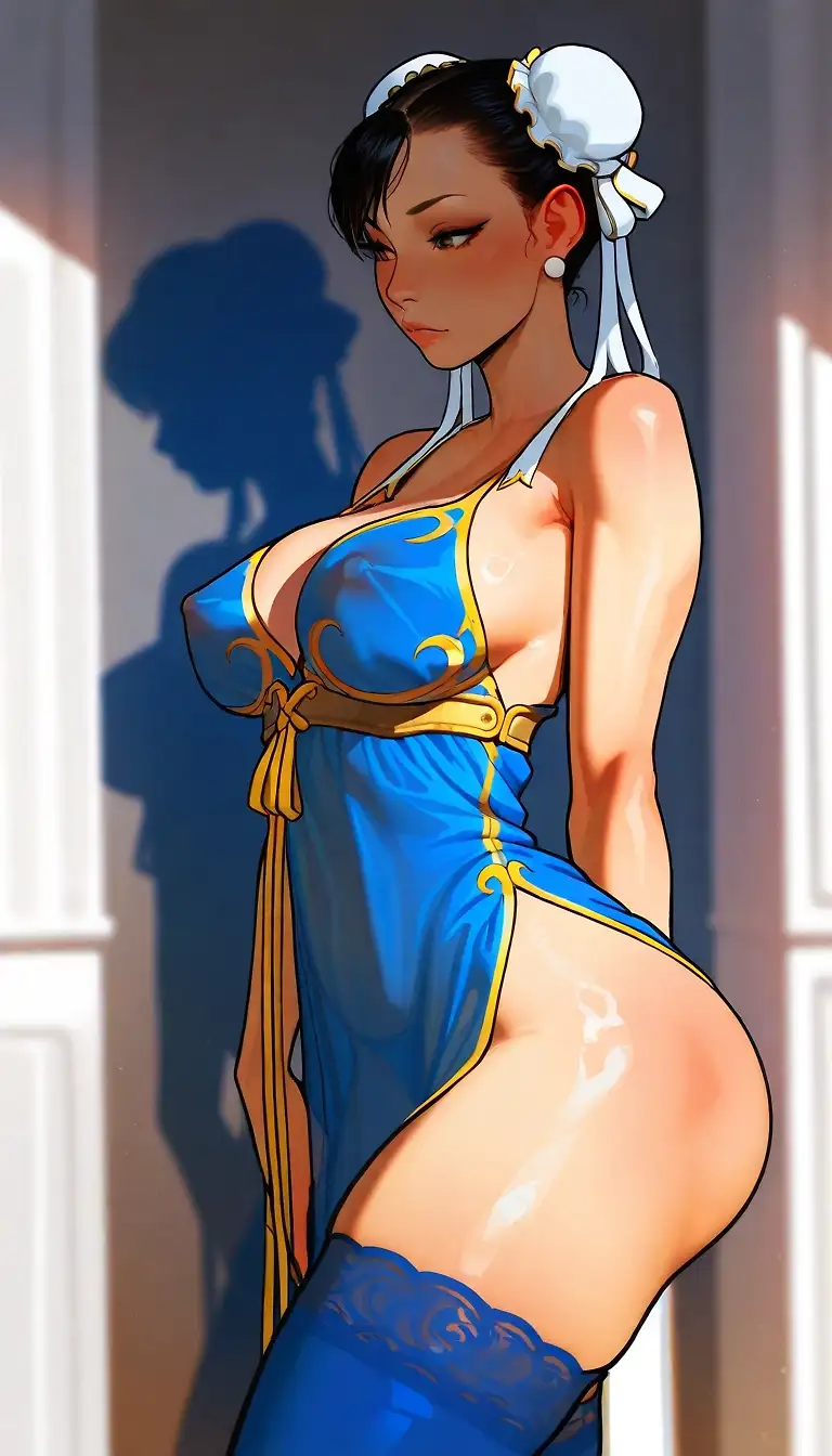 Chun-Li in blue lingerie