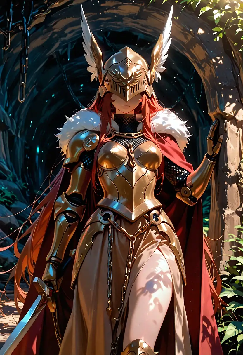 AI art 'The Sworn Blade' with user description 'Her blade belonged to one and one alone.

She would wield it only in his service.

And for his sake, she would never know defeat.'