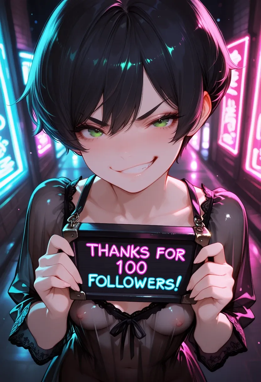 AI art "Thanks for 100 followers! β€οΈπ" with user description "I just realized i hit 100 followers and although i dont really care about getting followers, i just like sharing stuff, i felt this was a good first landmark to make a post about my time here!
When i first made an account and got a monthly sub almost a month ago i did so just to promt some videos with my OC to jerk off to, but they came out bad because i had no idea how to do stuff and burnt up almost all my then points! I then made some posts with some anime girls i like(most notably Frieren and Yoruichi) and by checking posts made by other people i realized that this isnt just an AI porn site, but an active community!
I did not expect to find here something so wholesome as this place! BetterWaifu has become a very enjoyable thing for me, when im on PC for work or just to chill & play stuff i have the app open on my mobile or just a browser open to throw glimpses at. And although im mainly here for NSFW content, i do love everything else as well, from SFW and cute posts, story scenes, the challenges, everyones OCs, everything! Obviously not everything is for everyone, each of us have their own tastes and fetishes and that is actually something i like here, we can share what we like and also see what others like as well. I have a lot of ideas i want to do, from story stuff with Maria and things in her world, to a few challenges and just random ideas to test with and im always looking forward what everyone is cooking!
So to close this post, i love it here and im glad i found this wholesome online place! π₯°π₯³
Maria wanted to also thank everyone >(in Anima Model for this post, to be able to have text! π
)< and as always she will be waiting for you at the club or anywhere else you want to, to have fun with her π"