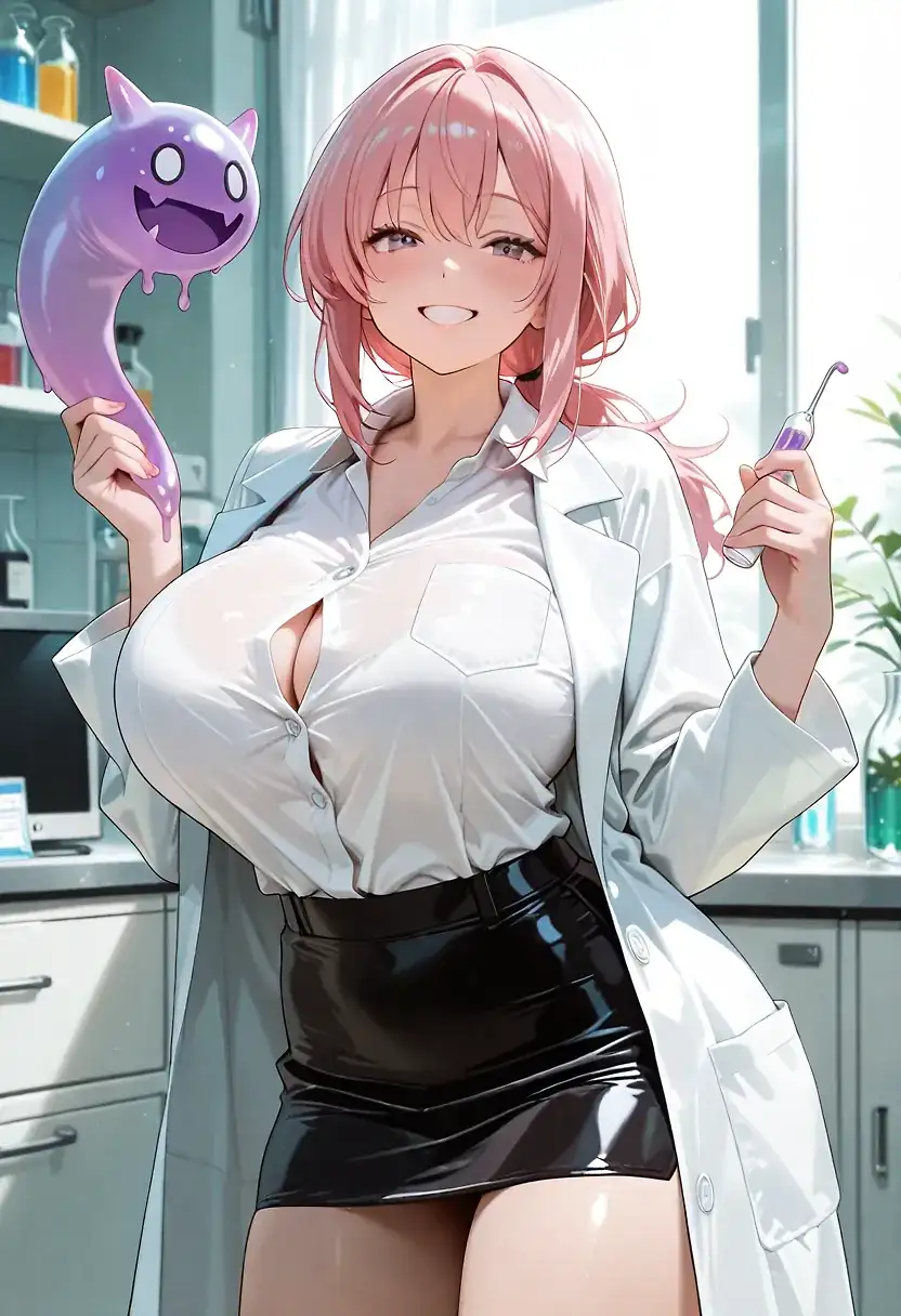 AI art 'Experiment Gone Wrong...or Right?!?' with user description 'She'll definitely be doing this again~'