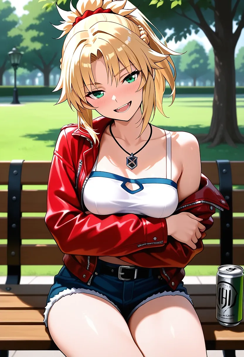 AI art "Brew tasting in the park with Mordred" with user description "Although Mordred was keen to fight in the Great Holy Grail War, but she was also equally eager to try out the different beer available in the modern world.
So for just a day, Mordred took leave of her Master and headed to the nearby park in Trifas with cans of different brew.
To her disappointment, none of the brew were up to her desired standard and were not able to satisfy her.
Lamenting aloud that the beer were all not foamy or strong enough for her, she was suddenly approached by a group of Orc boys who were laying out a picnic mat nearby in the park.
They invited her to join their picnic and promised that they can offer a 'drink' much stronger and foamier than what she was drinking. 🍺
Glancing down upon the huge bulges on all the Orcs, Mordred smiled and eagerly took up their offer.....
And by the end of the day, she was satisfied after thoroughly enjoying the strong and foamy brew from the Orc boys....🍻🍻🍻"