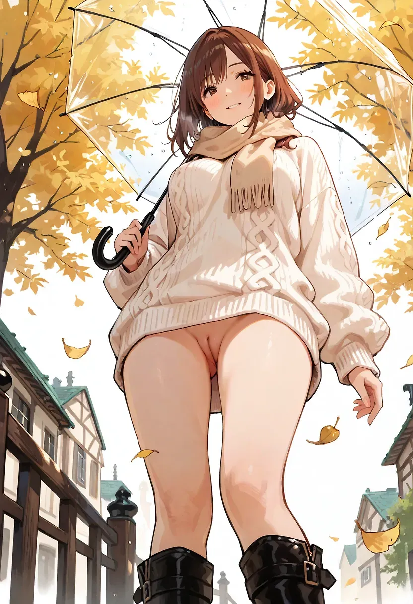 AI art "Calendar Girl "November"" with user description "It's not that cold yet, but it might rain ☔🙂"