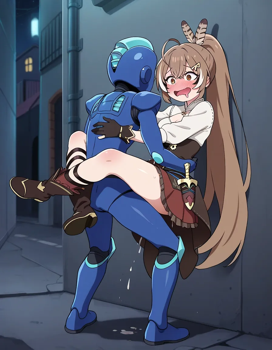 AI art "owl girl vtuber and a.... mega man??"