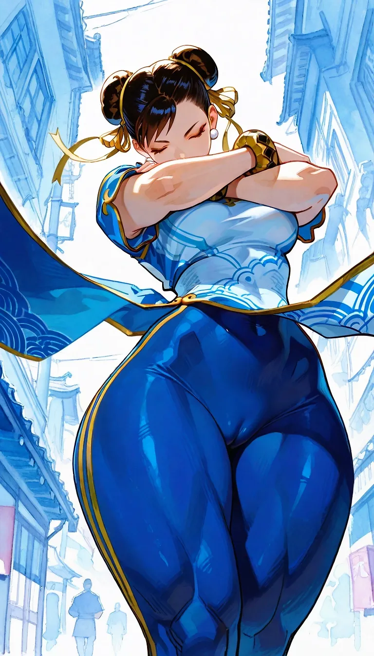 AI art "YOU WIN!!!" with user description "“Too long; didn’t read” (TL;DR) —> Huã, now Chun, continues to win and makes fame and fortune for herself. After being on top of the world with no one else left to beat, she embarks on a journey looking for a place to retire peacefully. In an unexpected turn of events she ends up in Waifu Bay.
✨🌟📚📕📗🔍📔📚📝🖇️🗒️📚🌟✨
And now for “THE READERS CLUB”!!!
✨🌟📚📕📗🔍📔📚📝🖇️🗒️📚🌟✨
Here are 3 chapters cramped into 1:
1. YOU WIN!!! - With Chun in her iconic ‘head bow - arms crossed’ wide stance 😍 (those thighs…..)
2. GOLDEN DAYS - Gold bikini and champagne party. I think she looks lovely in that black dress! 🤩
3. A NEW HOME - Grey bodysuit in a cold winters night.
I wanted to recreate what I remember to be one of my favorite ‘YOU WIN’ celebrations in the game, the jumping throwing V sign celebration. The image I posted was the closest thing I could get —— Remember, I chose not to use ‘Reference Image’ in my creations. Nothing wrong with using it, I just love the thrill of ‘Prompt Bending’ —— Yes, that’s how I call it because I feel like Aang bending the prompts… 😋
You’ll find a few images of Chun fighting with a grey dress, dirty and scratched. Those images belong to the first draft I made before I decided to create the ‘Farmers’ Chun spends her time training with.
Also for ‘A NEW HOME’ you’ll see Chun on a grey bodysuit on a ship and arriving to the docks of Waifu Bay. Those images where also created on the first draft where COLORS where not yet introduced as a timeline reference. In the new timeline arriving at the docks would have been ‘Black and gold bodysuit’ Black and gold meant she conquered the top. I believe those images looked cool so I wanted to share them with you.
——————————————
- “I started to win bigger and better fights. One victory would led me to another, I traveled all over the world searching for the next opponent. Eventually I fought and conquered every street there was, one round at a time. Pretty soon I had made a name for myself on the streets. I even inspired other women to join the underground fighting scene.”
- “I had made all the money I could EVER dream of…and probably even more. I had conquered the streets of the world. Fortune and fame smiled at me.”
- “And then, after years of fuss and noise, all of a sudden - there was silence”
- “Silence?” Asks Pearl.
- “Yes, silence… silence INSIDE me. The urge for something had stopped. I didn’t crave attention nor recognition any more. And then it was clear… There was no more fighting to be done”
- “So you could go back to Csaba…” Says Pearl.
Madame Li goes silent for a while.
- “Yes, that was the plan. (Pause) I DID go back and look for him, but…”
——————————————
Dear reader, we won’t get to this now. I’ll save the Csaba full story for later. Thing is she did return to the Farmers but Csaba didn’t live there anymore.
——————————————
- “I started looking for a quiet place to live. I traveled far and wide and what was at first a malfunction on a boat engine, turned out to be the detour that led me here, to Waifu Bay. The ship I was traveling on needed to make an emergency stop for engine repair so we docked here. That night I walked into THIS very bar only looking for a warm meal and a place to stay the night while they repaired the ship. Little did I know that the owner of the bar had been a fan of underground fighting so he recognized me the moment I walked in. He didn’t say anything at first, he just gave me a hot plate of food and we started talking”
⚪️⚪️⚪️⚪️⚪️⚪️⚪️⚪️⚪️⚪️⚪️⚪️⚪️⚪️⚪️⚪️⚪️⚪️⚪️⚪️
@parda @gildenstein @bad77 @terror2 @onlyyouprod @dreamerofdreams @herlin @evoralan @barry915"